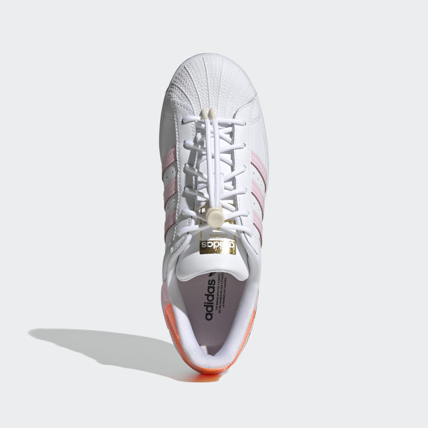 Scarpe Donna ADIDAS Sneakers linea Superstar in Pelle colore Bianco Rosa e Rosso