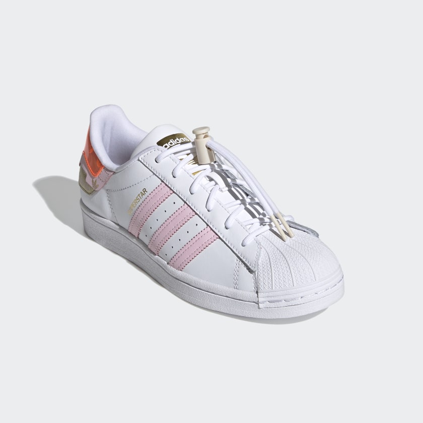 Scarpe Donna ADIDAS Sneakers linea Superstar in Pelle colore Bianco Rosa e Rosso a sconto Cuoieriashop