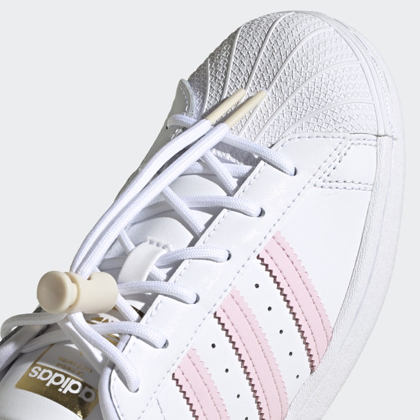 Scarpe Donna ADIDAS Sneakers linea Superstar in Pelle colore Bianco Rosa e Rosso