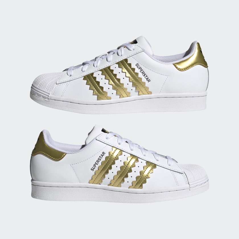 Scarpe Donna ADIDAS Sneakers linea Superstar W in Pelle colore Bianco e Oro a sconto Cuoieriashop