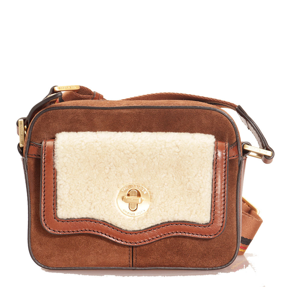 THE BRIDGE Kleine Damen-Umhängetasche Agnese-Linie aus braunem und cremefarbenem Wildleder und Montana-Leder