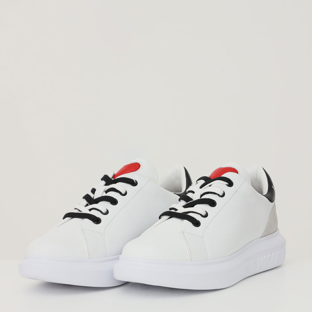 Women's White Leather Sneakers LOVE MOSCHINO with Black Details