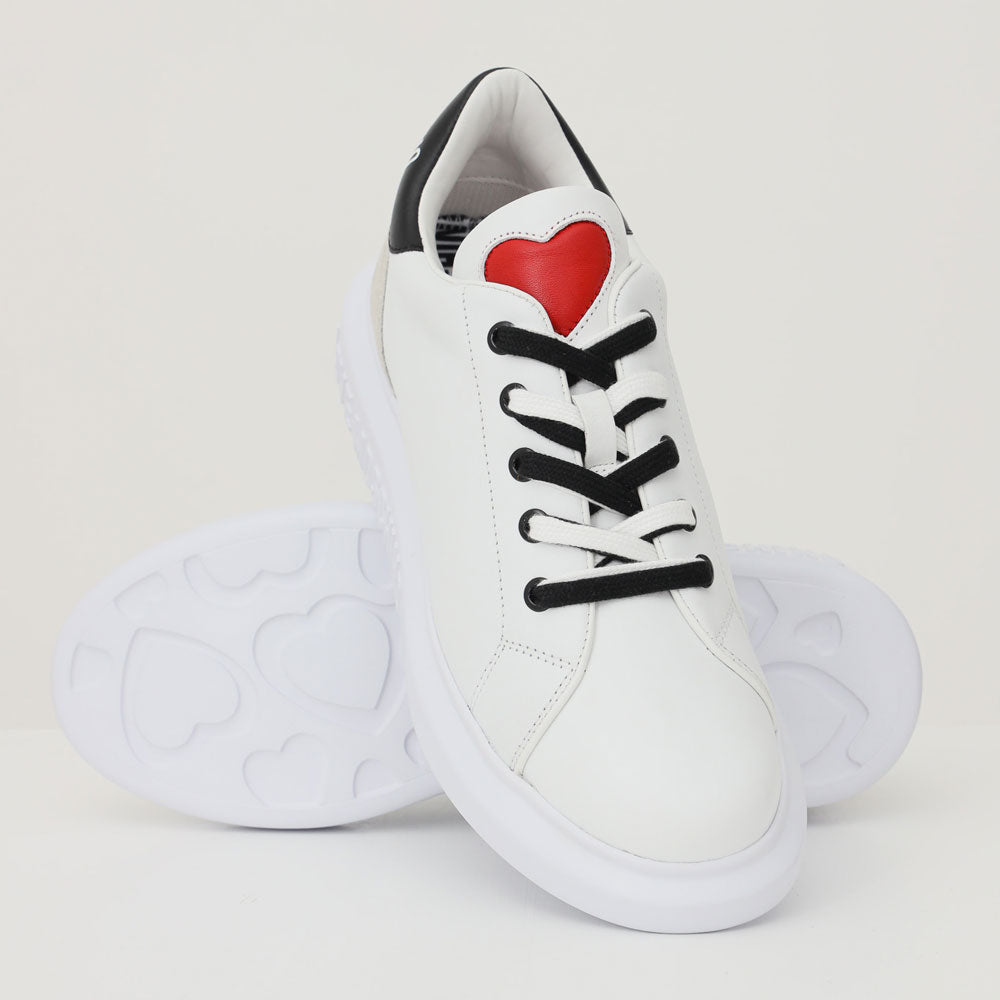 Women's White Leather Sneakers LOVE MOSCHINO with Black Details