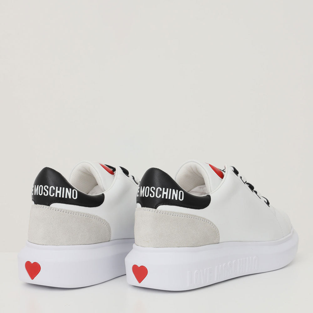 Women's White Leather Sneakers LOVE MOSCHINO with Black Details