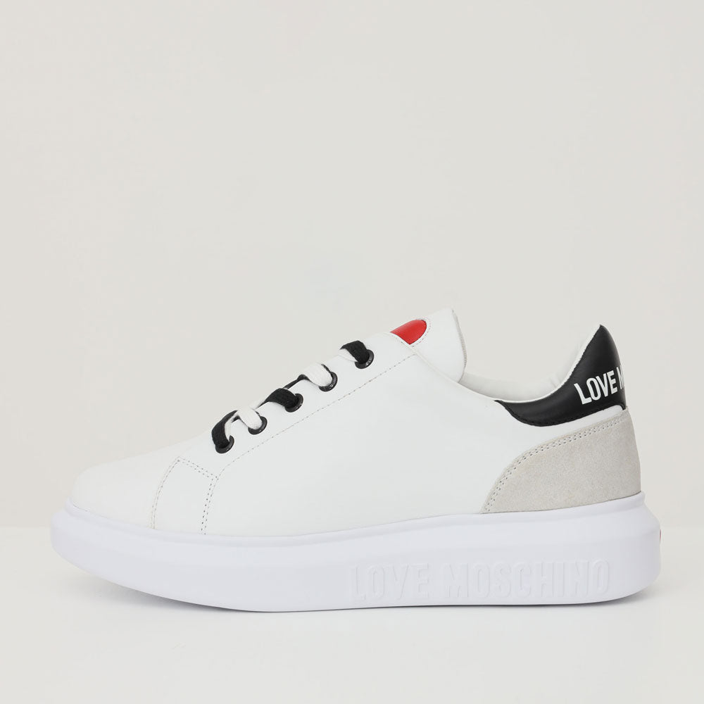 Women's White Leather Sneakers LOVE MOSCHINO with Black Details