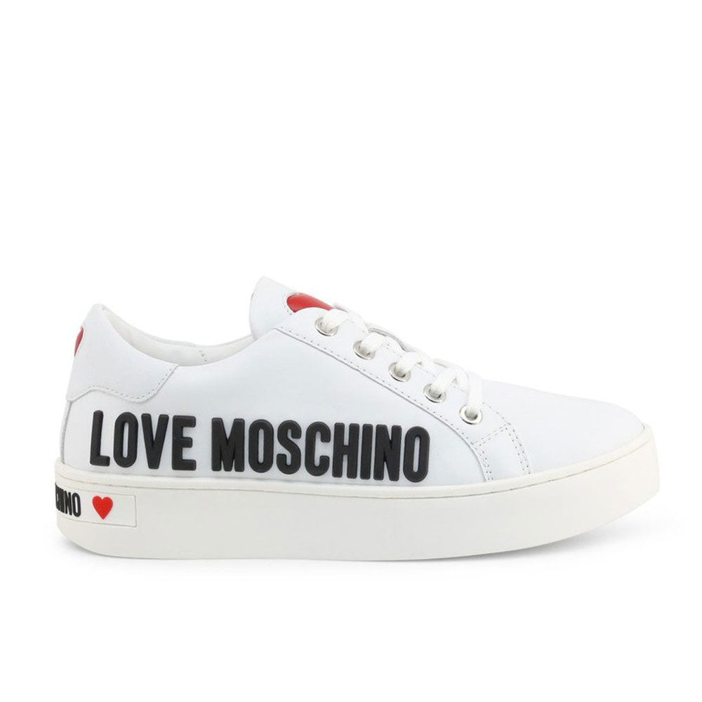 Scarpe Donna LOVE MOSCHINO Sneakers in Pelle Bianca con Logo Lettering