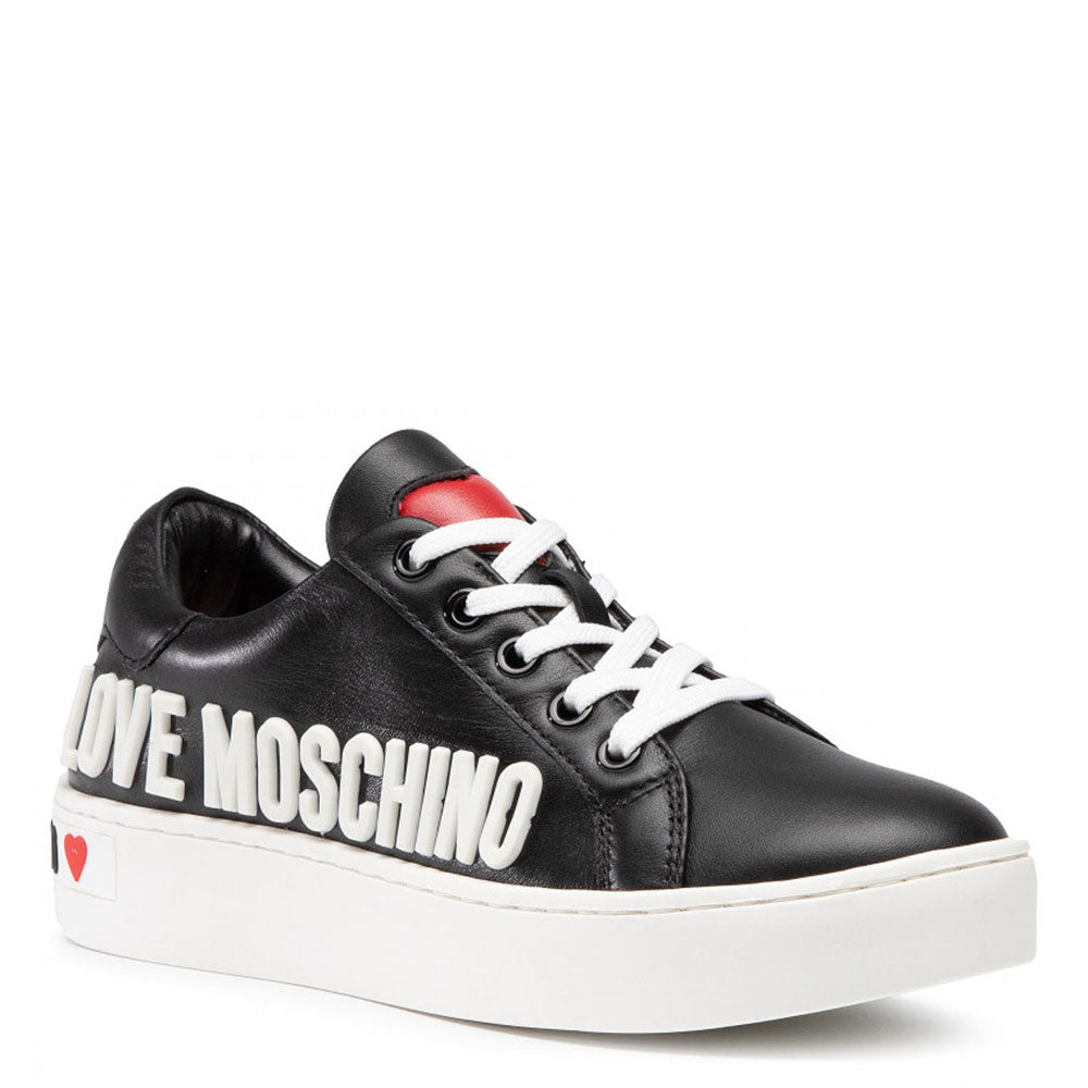 Scarpe Donna LOVE MOSCHINO Sneakers in Pelle Nera con Logo Lettering