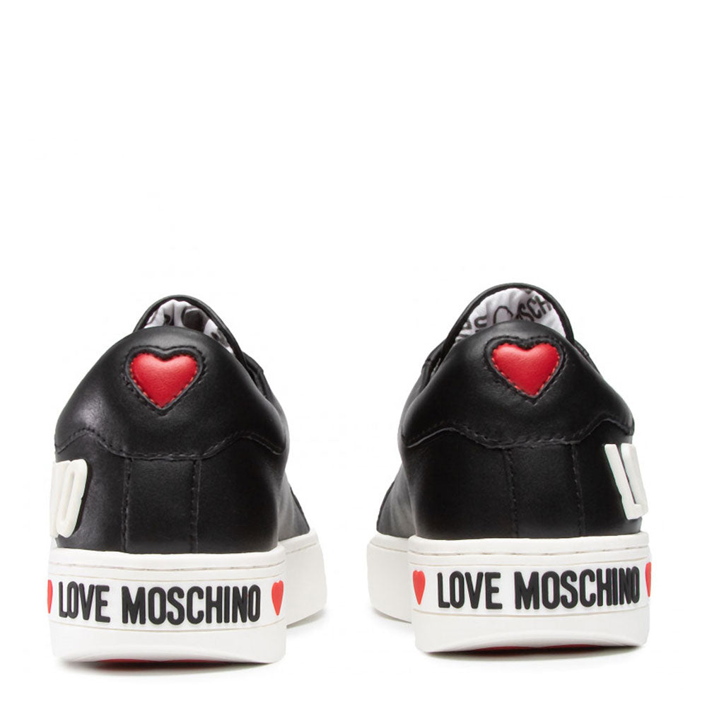 Scarpe Donna LOVE MOSCHINO Sneakers in Pelle Nera con Logo Lettering