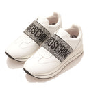 Damenschuhe LOVE MOSCHINO Running Slip On Sneakers aus weißem Leder mit Strassband