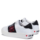 Scarpe Donna LOVE MOSCHINO Sneakers in Pelle Bianca con Fascia Logata con Strass