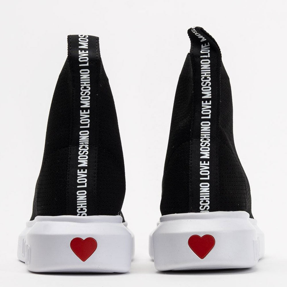 Scarpe Donna LOVE MOSCHINO Sneakers a Calzino in Tessuto Nero con Logo Ricamato