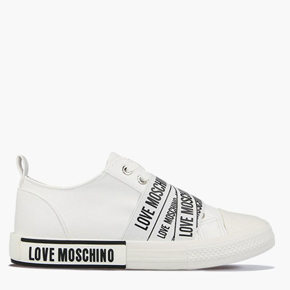 Scarpe Donna LOVE MOSCHINO linea Logo Label Sneakers in Pelle Bianca