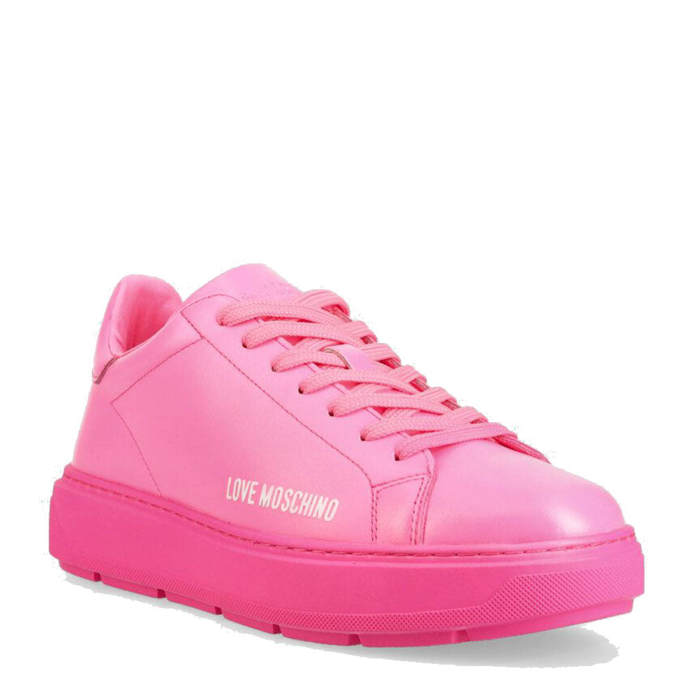 Damenschuhe LOVE MOSCHINO Bold Love-Linie-Sneaker aus Fluo Fuxia-Leder