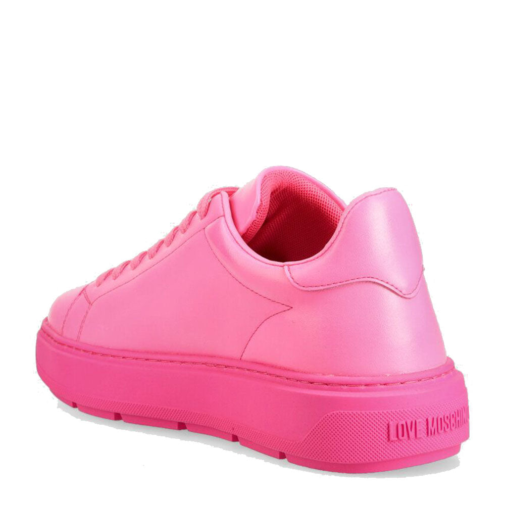 Damenschuhe LOVE MOSCHINO Bold Love-Linie-Sneaker aus Fluo Fuxia-Leder