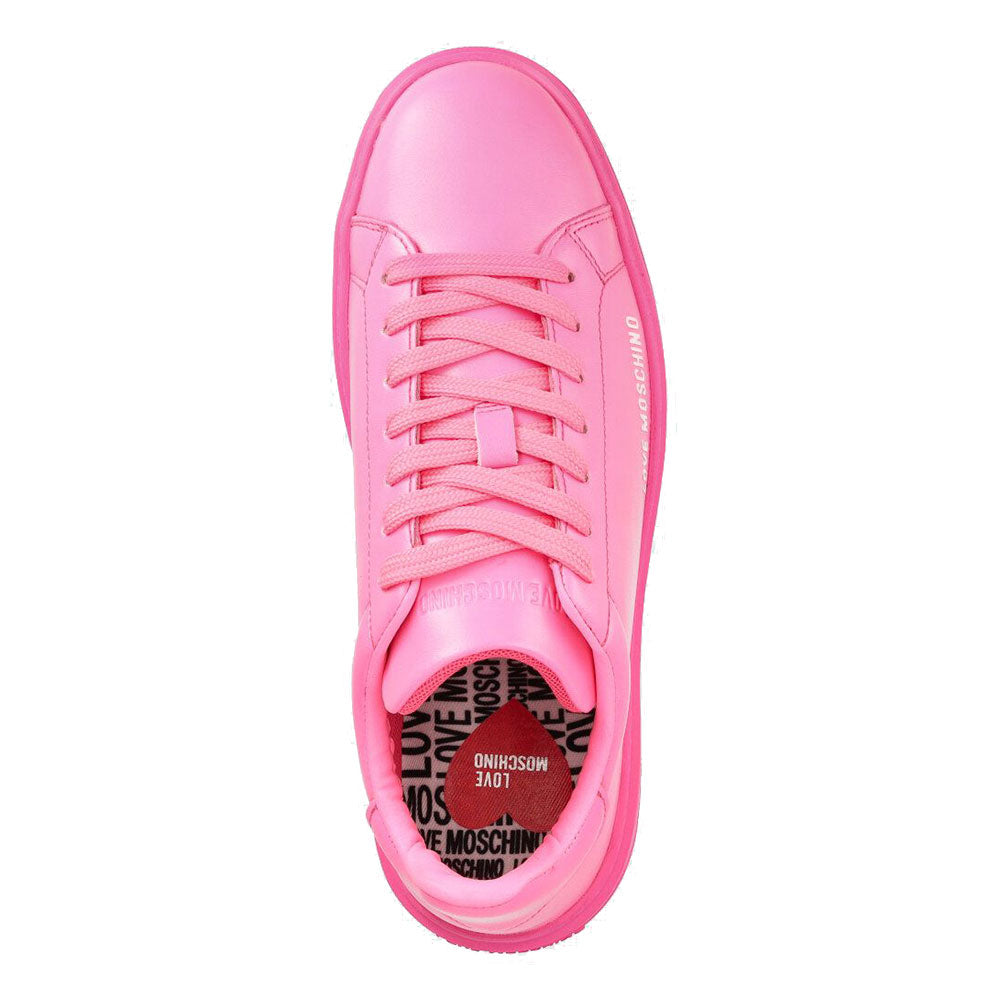 Damenschuhe LOVE MOSCHINO Bold Love-Linie-Sneaker aus Fluo Fuxia-Leder