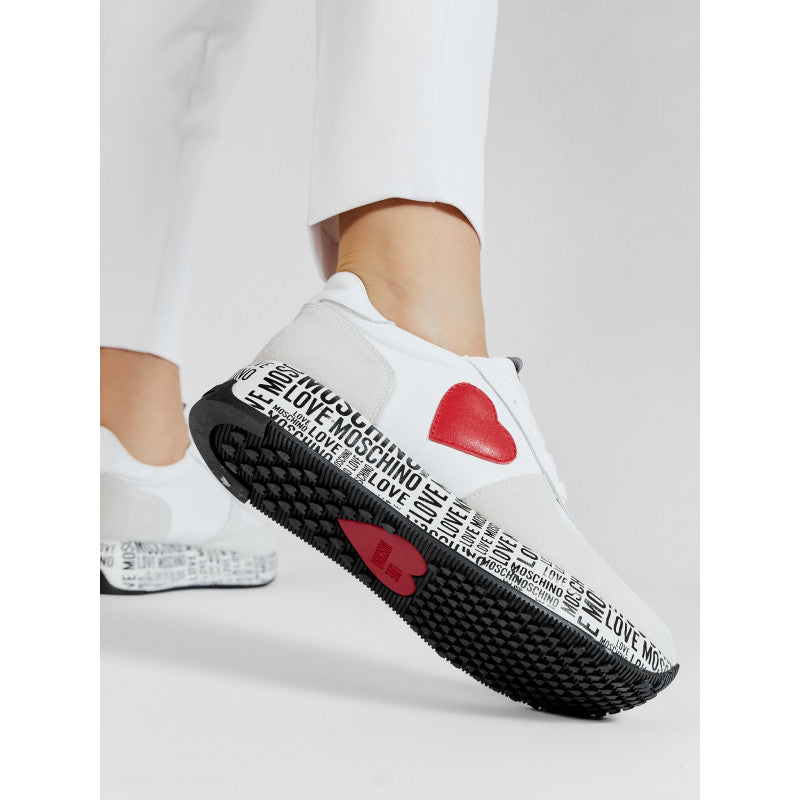 Damenschuhe LOVE MOSCHINO Running Sneakers aus weißem Leder mit Logo-Sohle