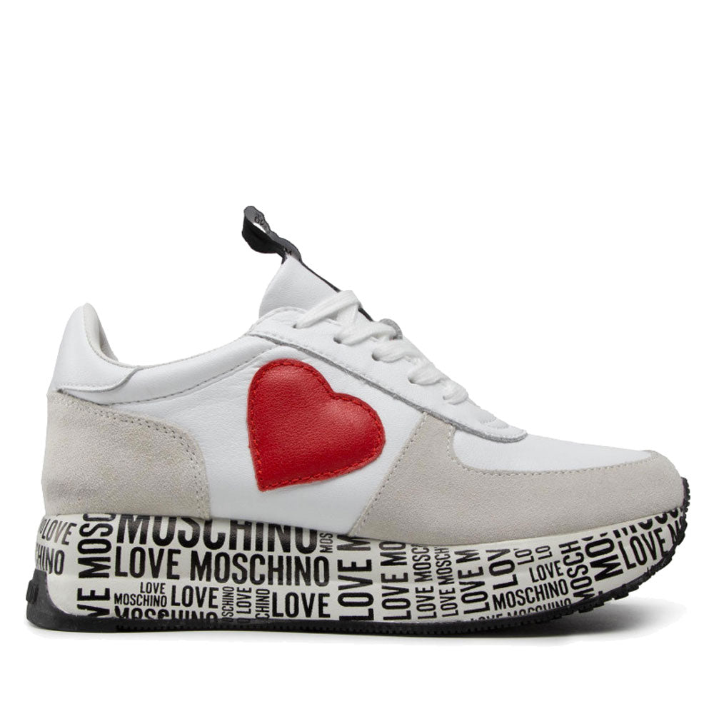 Damenschuhe LOVE MOSCHINO Running Sneakers aus weißem Leder mit Logo-Sohle