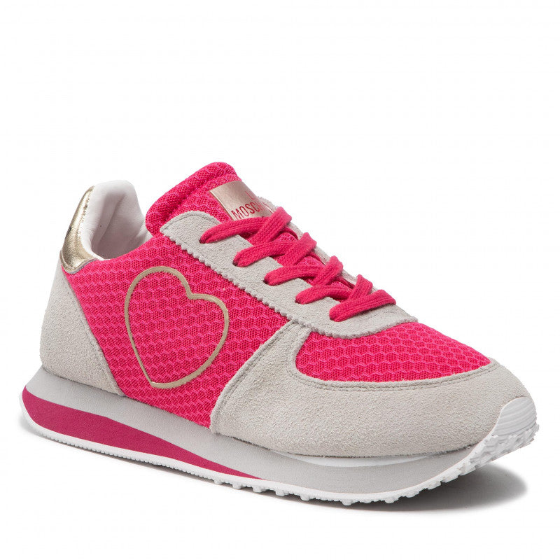 Damenschuhe LOVE MOSCHINO Running-Sneaker aus Stoff und Wildleder in der Farbe Fuchsia