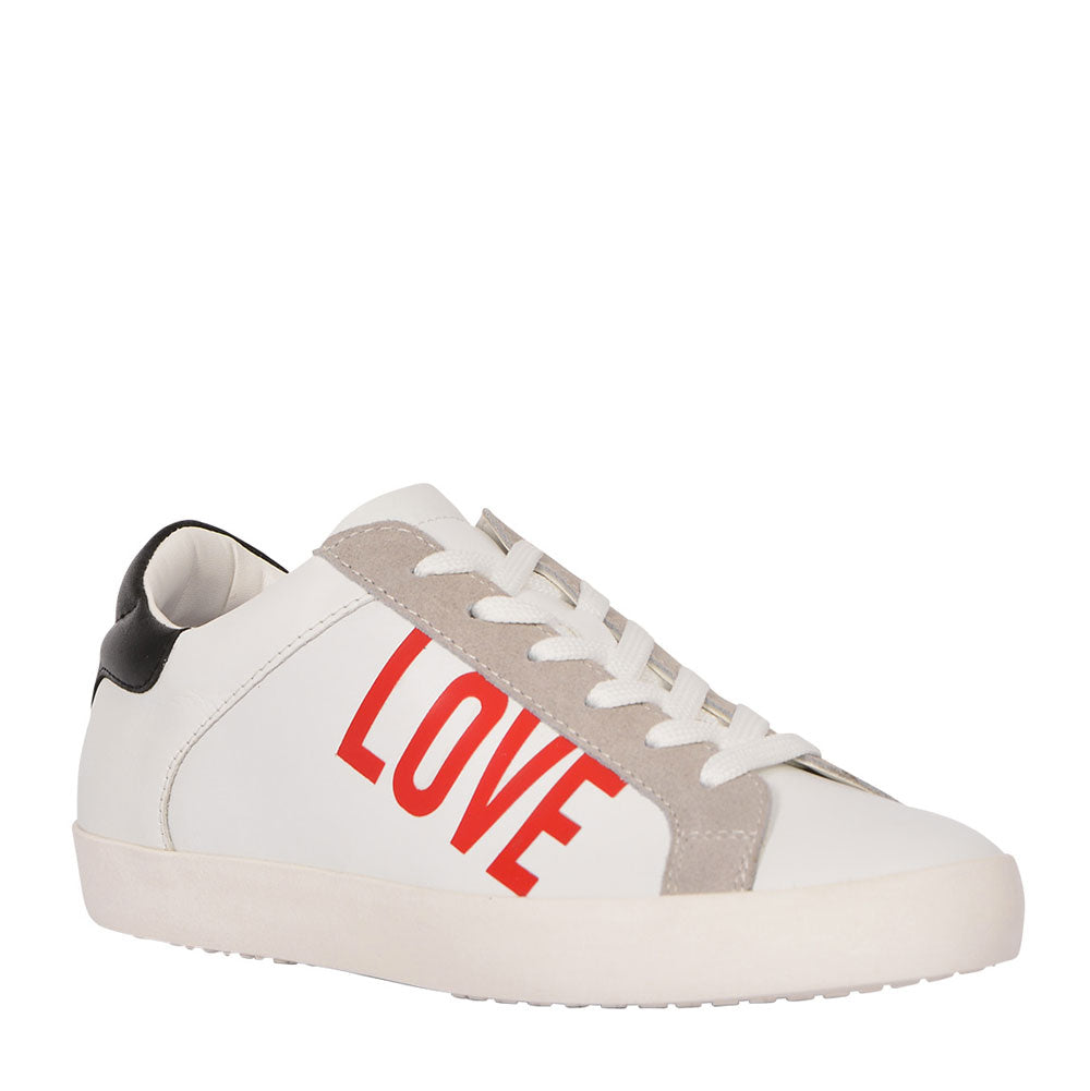 Damenschuhe LOVE MOSCHINO Weiße Ledersneaker mit rotem Logo