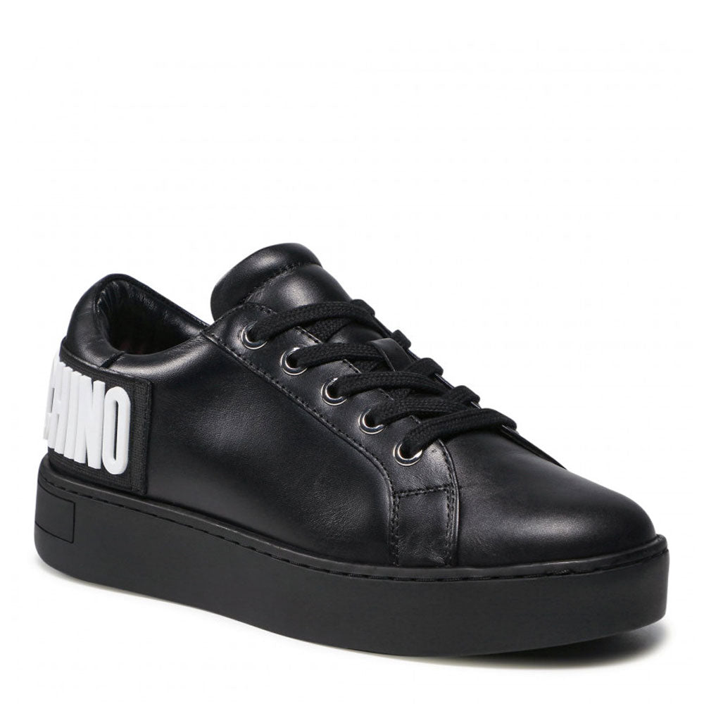 Damenschuhe LOVE MOSCHINO Schwarze Ledersneaker mit Maxi-Logo an der Ferse