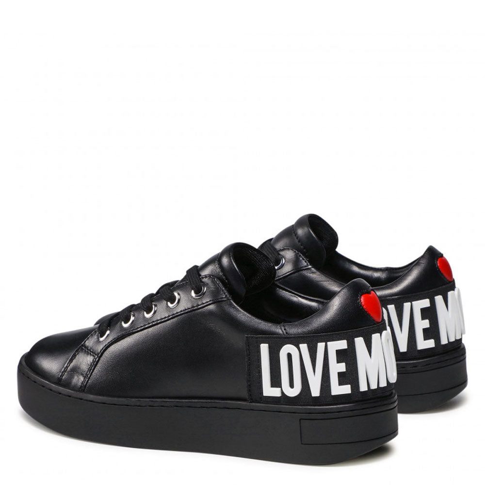 Damenschuhe LOVE MOSCHINO Schwarze Ledersneaker mit Maxi-Logo an der Ferse