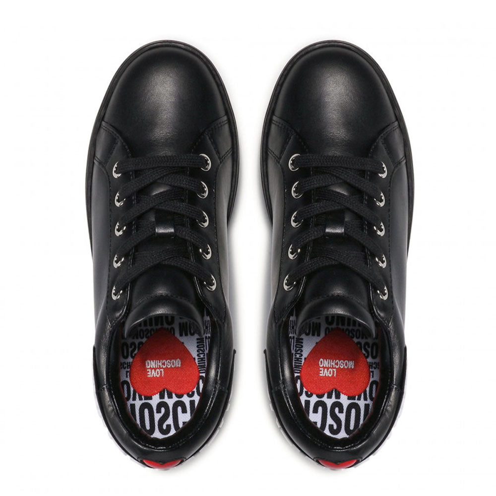 Damenschuhe LOVE MOSCHINO Schwarze Ledersneaker mit Maxi-Logo an der Ferse