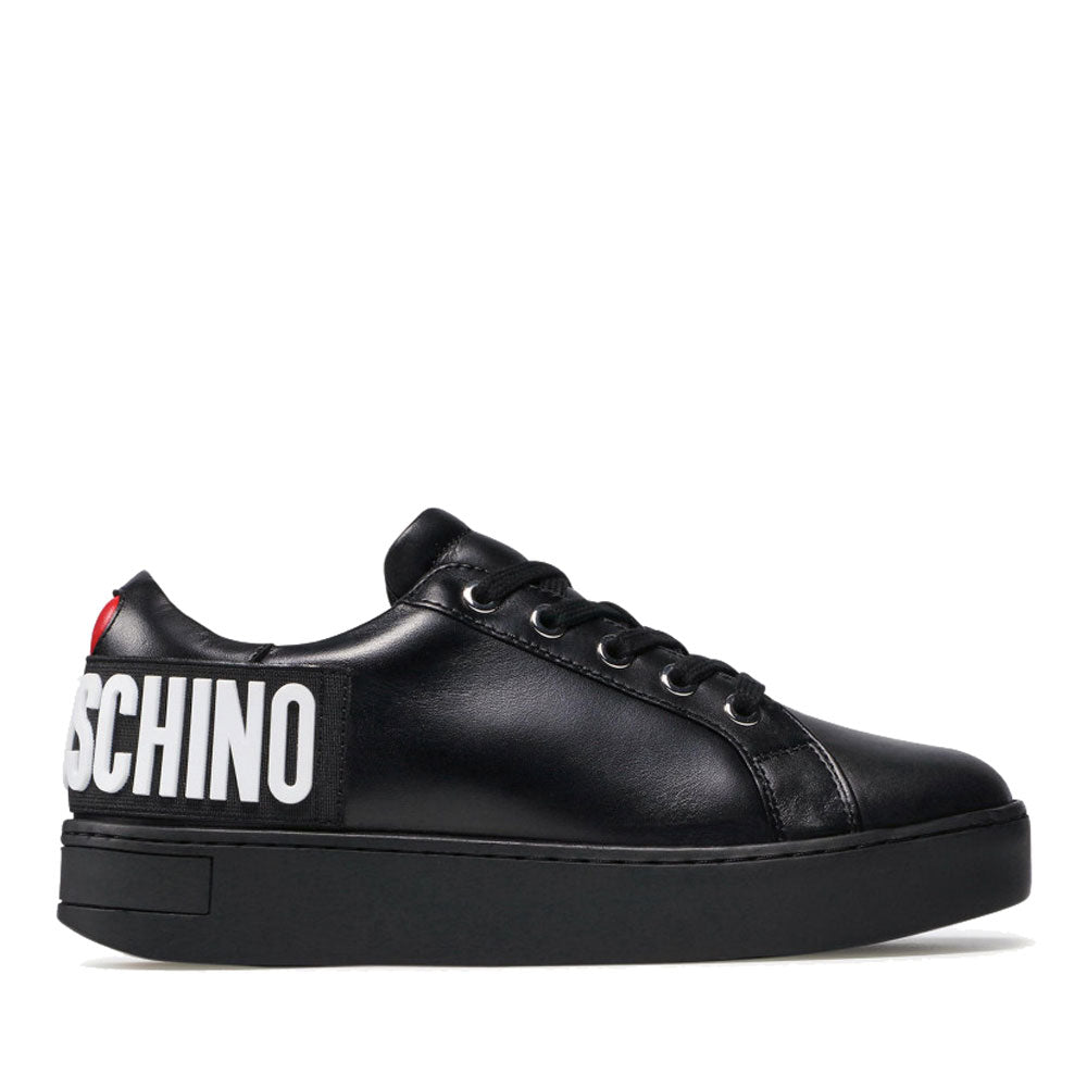 Damenschuhe LOVE MOSCHINO Schwarze Ledersneaker mit Maxi-Logo an der Ferse