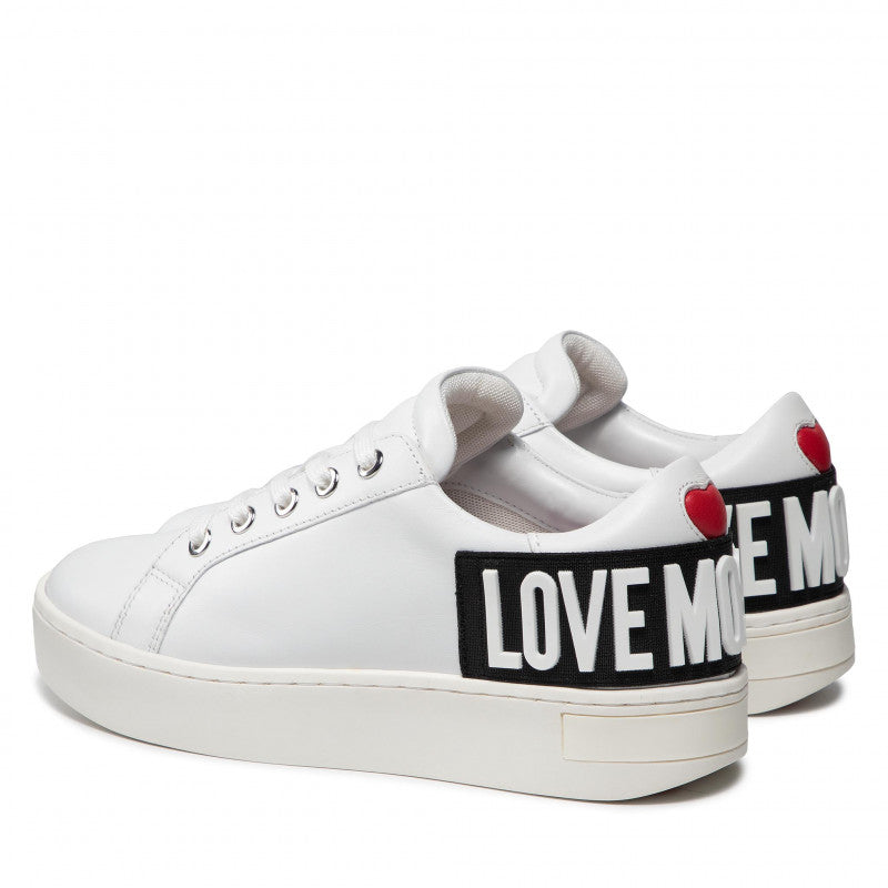 Scarpe Donna LOVE MOSCHINO Sneakers in Pelle Bianca con Maxi Logo sul Tallone