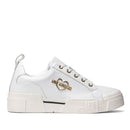 Damenschuhe LOVE MOSCHINO Weiße Leder-Plateau-Sneaker Gold-Metall-Logo-Linie