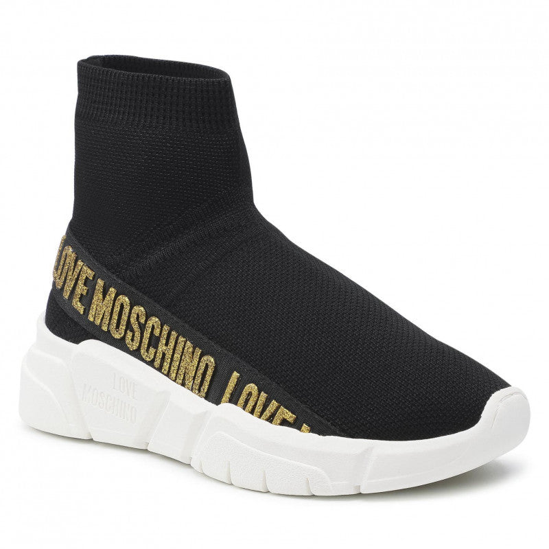 Damenschuhe LOVE MOSCHINO Running Sock Sneakers in Schwarz und Gold