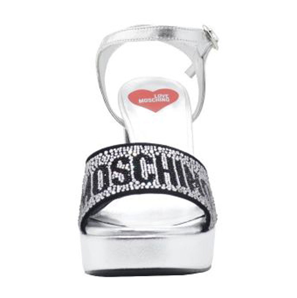 Scarpe Donna LOVE MOSCHINO Sandali con Tacco in Pelle Silver con Strass