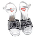 Scarpe Donna LOVE MOSCHINO Sandali con Tacco in Pelle Silver con Strass