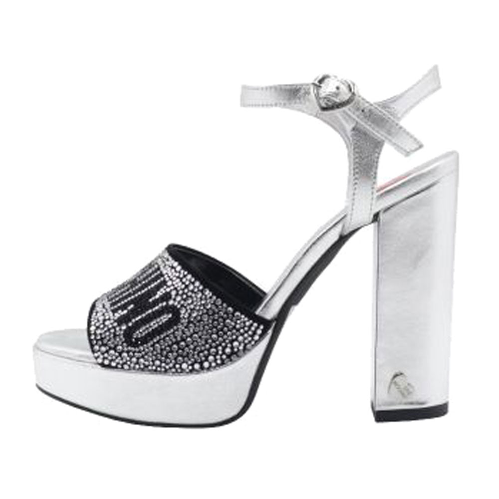 Scarpe Donna LOVE MOSCHINO Sandali con Tacco in Pelle Silver con Strass