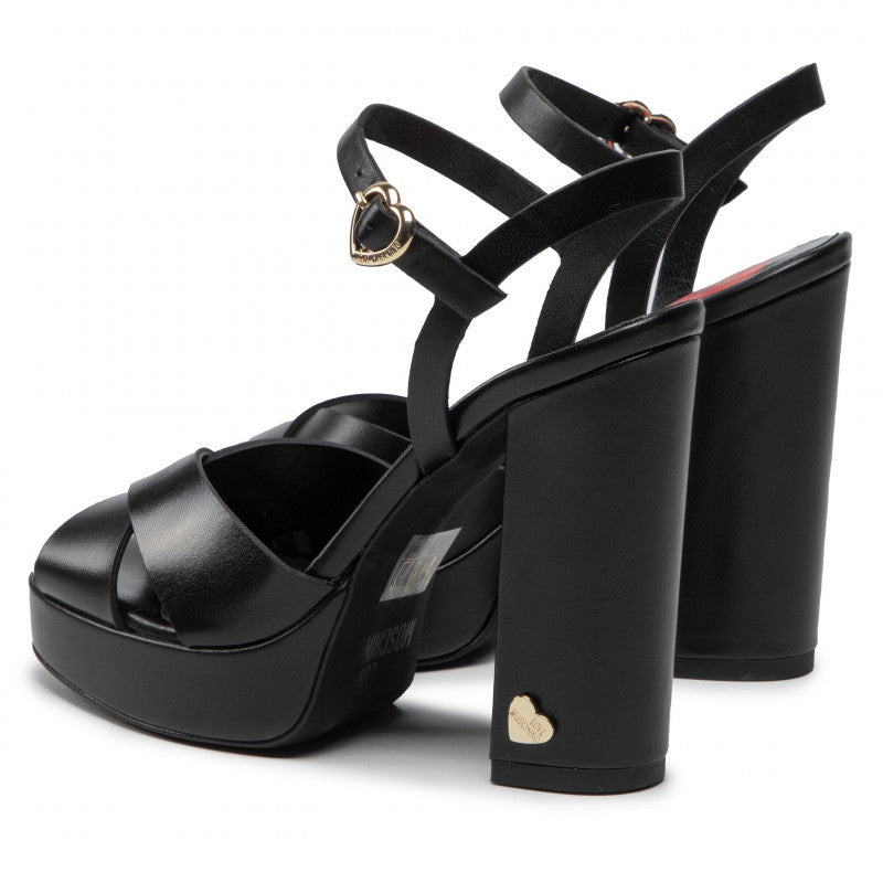 Damenschuhe LOVE MOSCHINO Schwarze Leder-Sandalen mit Absatz