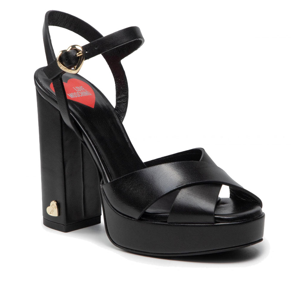 Damenschuhe LOVE MOSCHINO Schwarze Leder-Sandalen mit Absatz