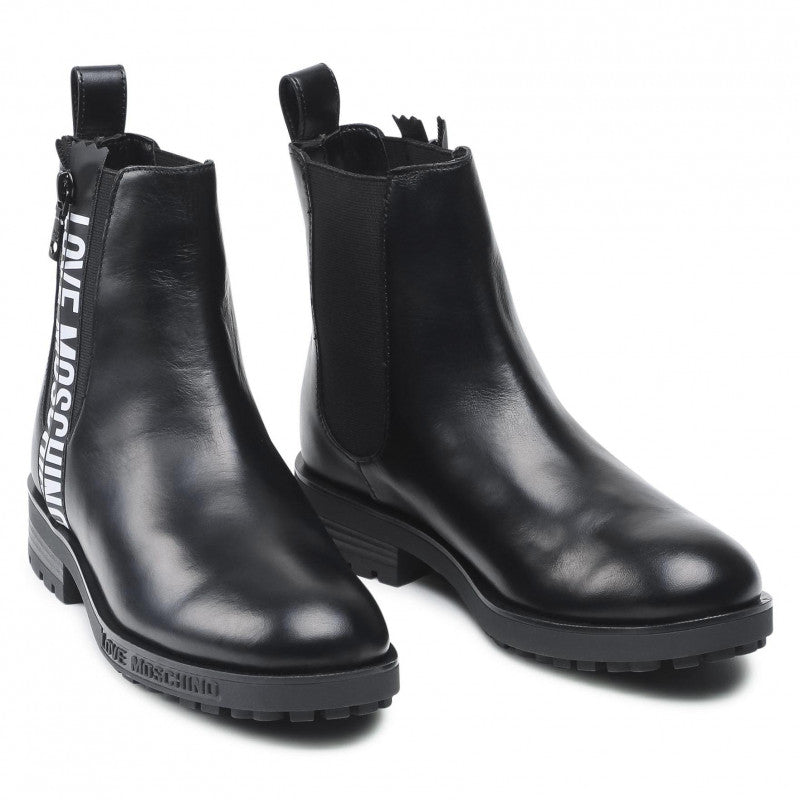 Damenschuhe LOVE MOSCHINO Chelsea-Stiefel aus schwarzem Leder mit Reißverschluss