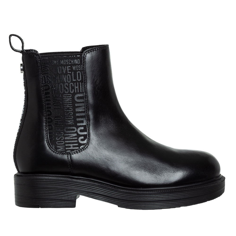 Damenschuhe LOVE MOSCHINO Beatles-Stiefeletten mit Logo-Schriftzug aus schwarzem Leder