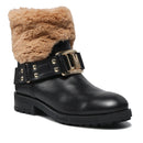 Scarpe Donna LOVE MOSCHINO Stivaletti in Pelle Nera con Logo e Dettaglio Eco Fur