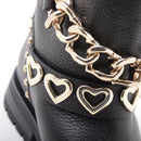 Scarpe Donna LOVE MOSCHINO Stivaletti Biker in Pelle Nera con Catena e Borchie Oro