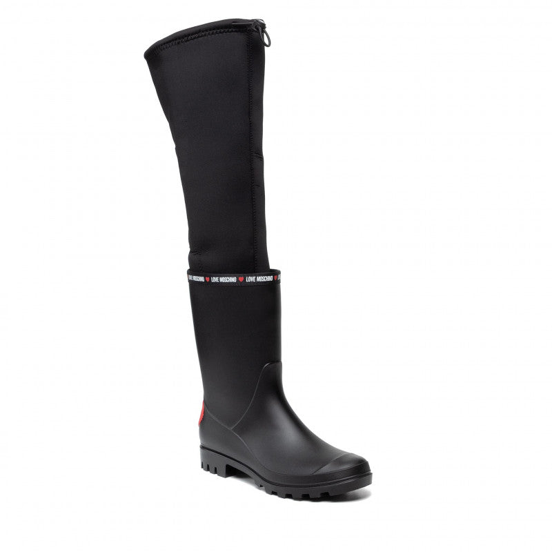 Damenschuhe LOVE MOSCHINO Schwarze Gummi-Regenstiefel mit Neoprensocke