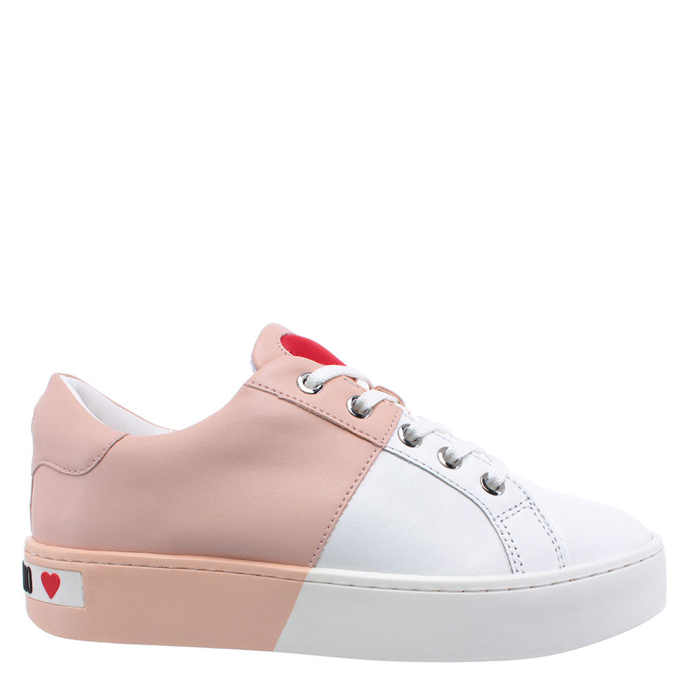 Sneakers Donna Love Moschino in Pelle Bicolor Bianco e Cipria