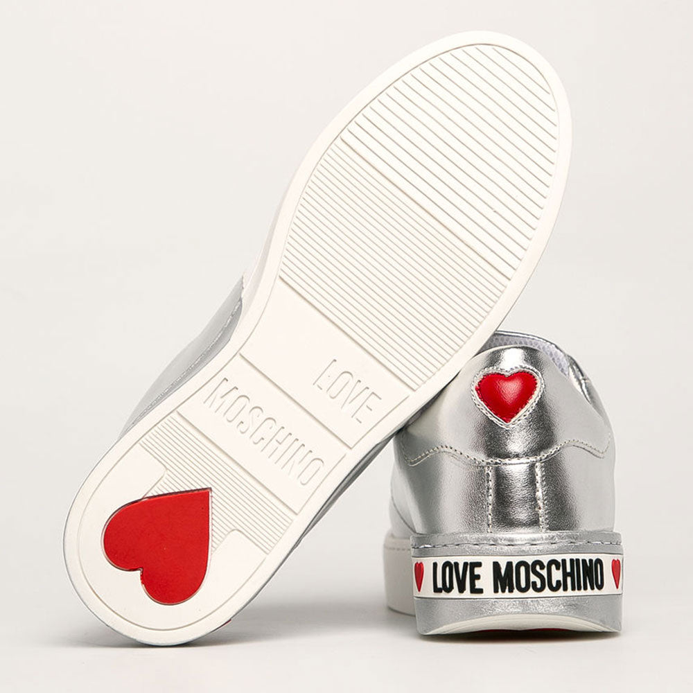 Sneakers Donna Love Moschino in Pelle Bicolor Bianco e Silver