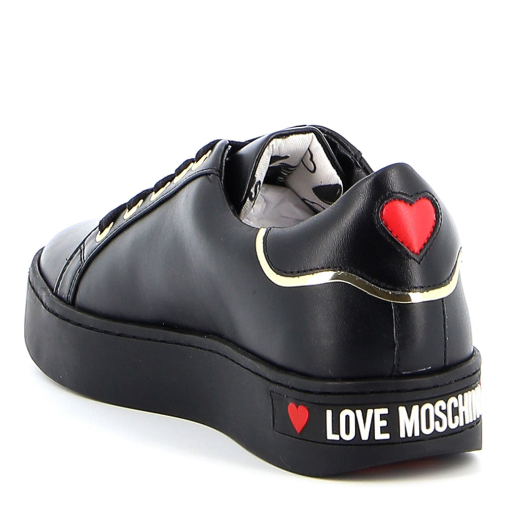 Scarpe Donna LOVE MOSCHINO Sneakers in Pelle Nera linea Round Buckle
