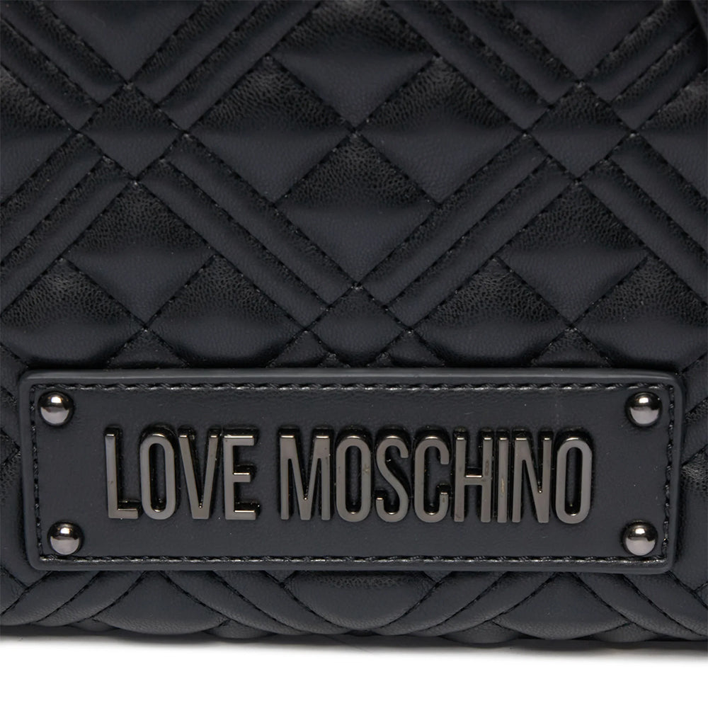 Camera Case con Tracolla LOVE MOSCHINO linea Shiny Quilted Nero con Logo Canna di Fucile