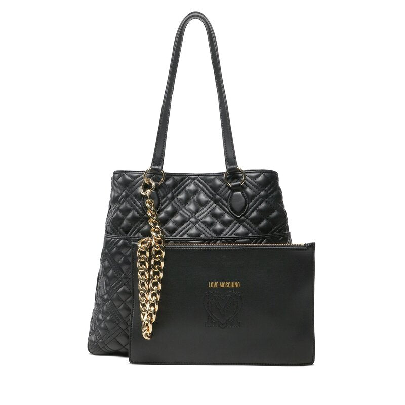 LOVE MOSCHINO Damen-Umhängetasche Shiny Quilted Linie, schwarze Farbe mit Kette