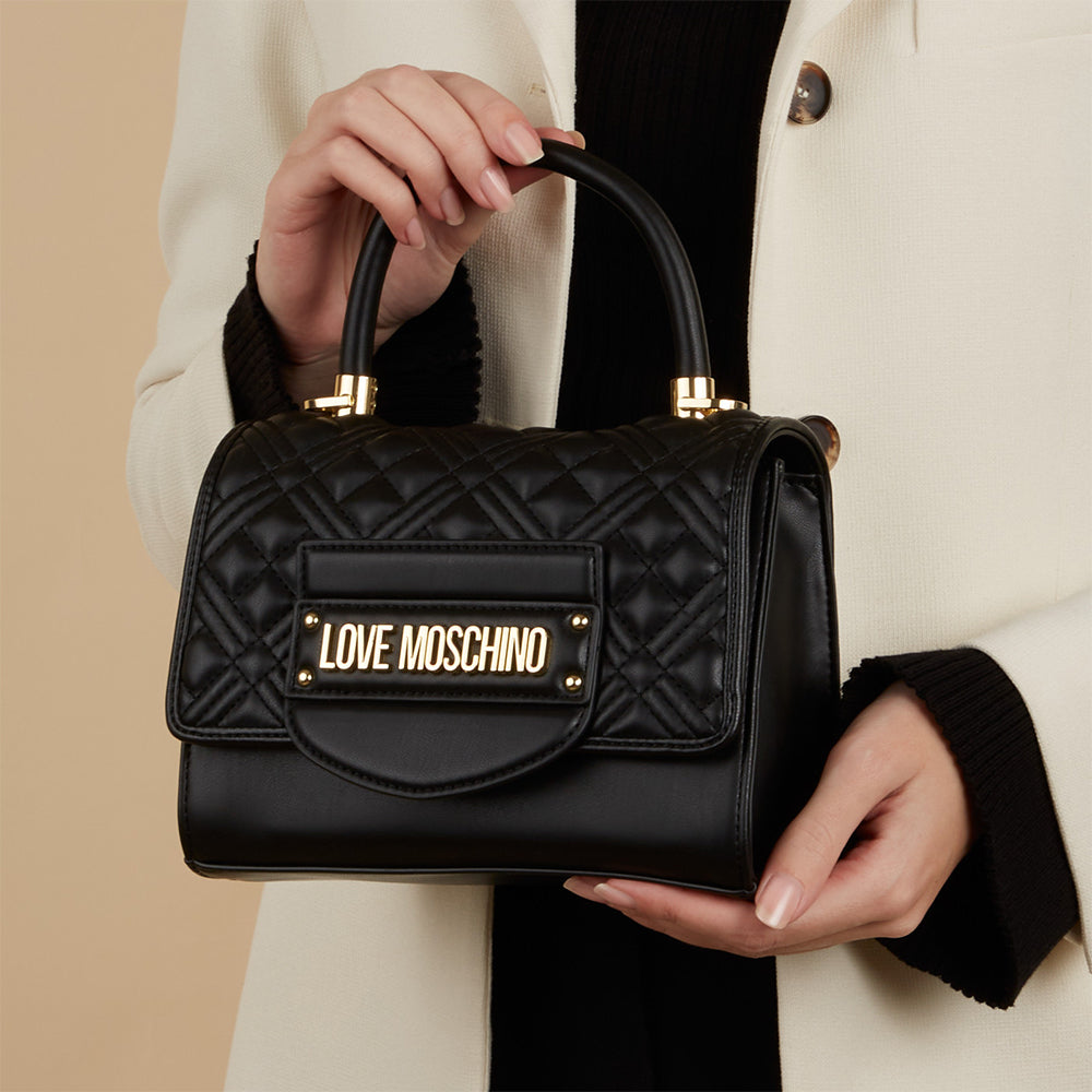 Mini Borsa a Mano LOVE MOSCHINO linea Quilted Tab Nera a sconto Cuoieriashop