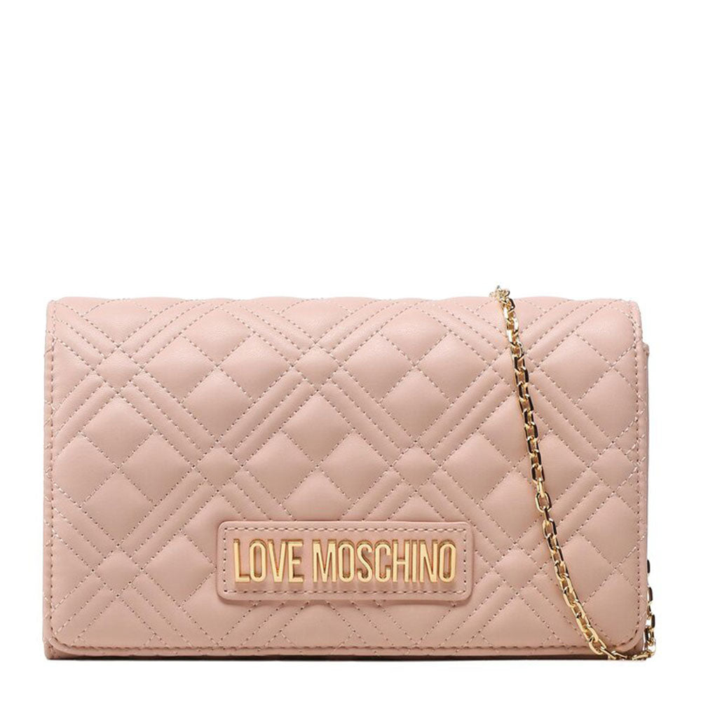 Damen-Clutch mit Schultergurt LOVE MOSCHINO Shiny Quilted-Linie, Farbe Nude Pink