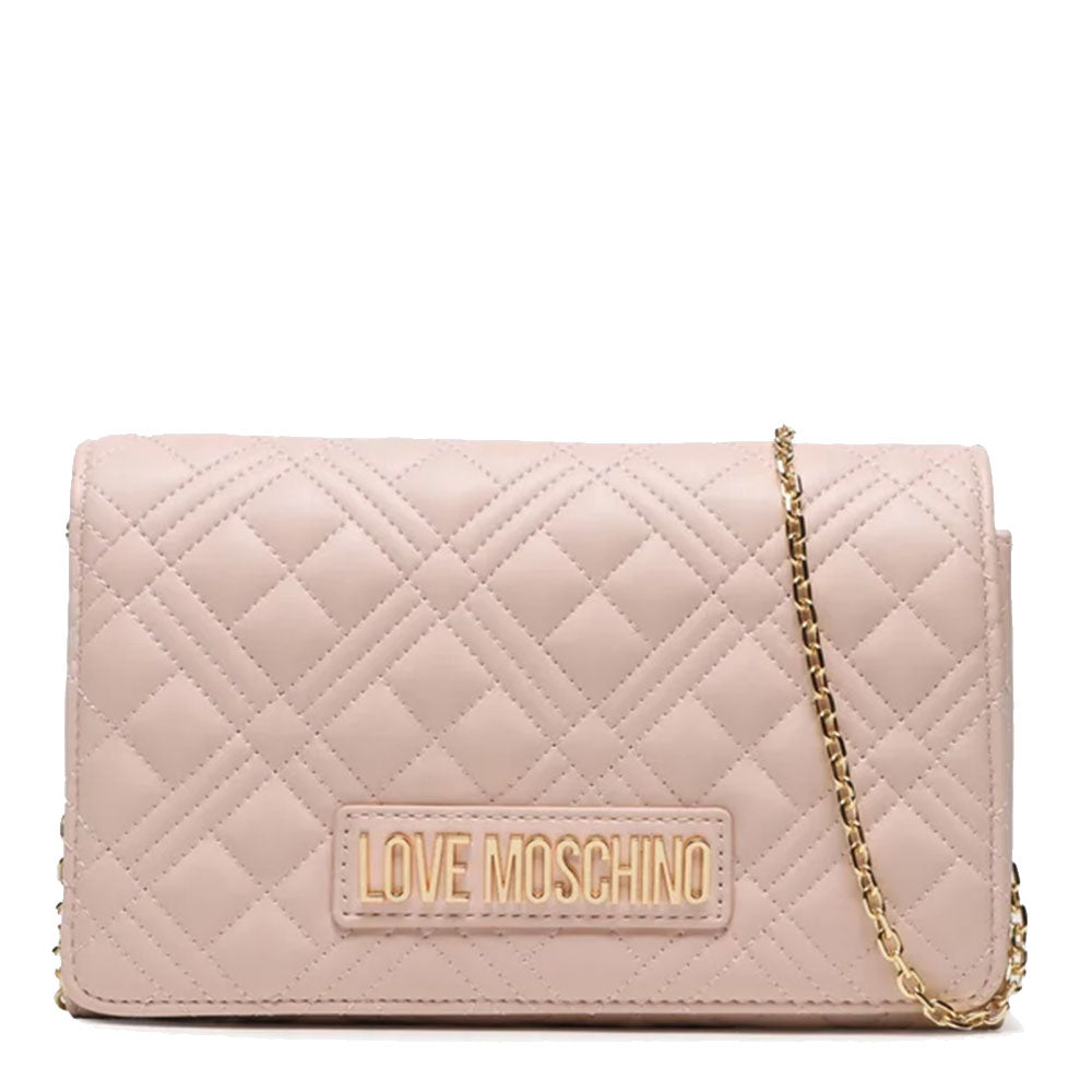 Damen-Clutch mit Schultergurt LOVE MOSCHINO Shiny Quilted-Linie, Puderfarbe JC4079