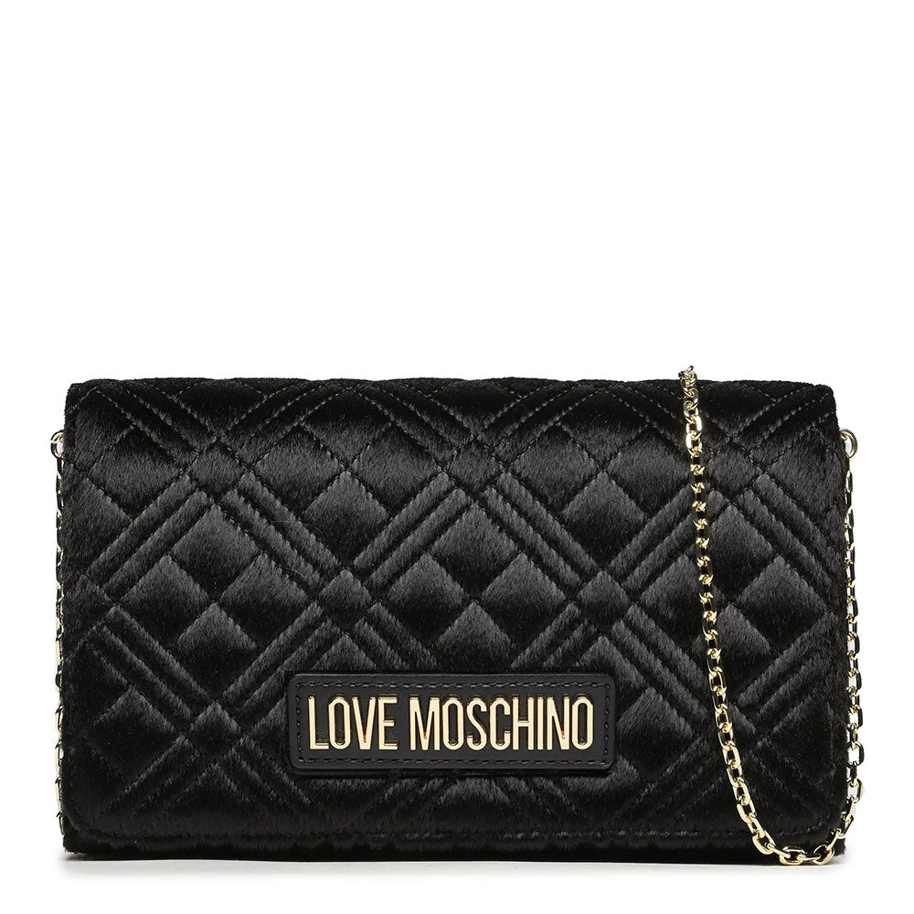 Damen-Clutch mit Schultergurt LOVE MOSCHINO Smart Shiny Quilted-Linie aus gestepptem Ökofell in Schwarz