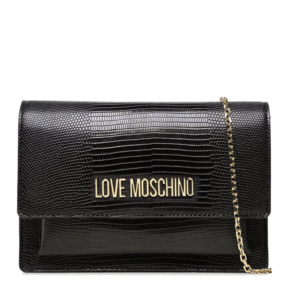 Damen-Clutch mit Schultergurt LOVE MOSCHINO Smart Lettering Logo-Linie mit schwarzem Python-Effekt